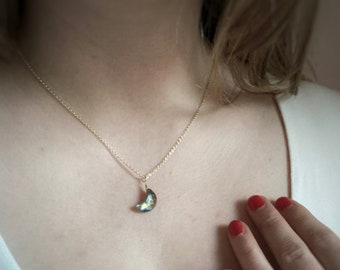 Labradorite Moon Necklace / Gemstone Moon / Lunar Jewelry / Crescent Moon / Gold Moon Necklace / Half Moon