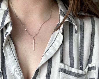 Simple Skinny Silver Cross Necklace / Small Cross Necklace / Delicate Cross Jewelry / Religious Cross / Stainless Steel