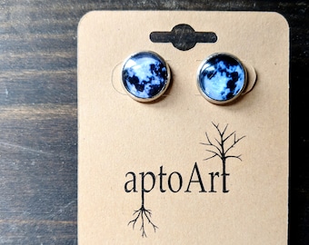 SALE Moon Stud Earrings - Full Moon Earrings - Hypoallergenic Surgical Steel Stud Earrings