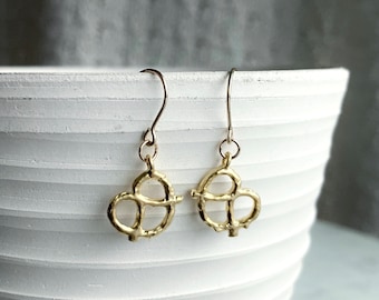 Dainty Gold Pretzel Earrings / Gold Dangle Earrings / Delicate Gold Earrings/ Girlfriend Gift / Pretzel Lover / Soft Pretzel / Food Jewelry