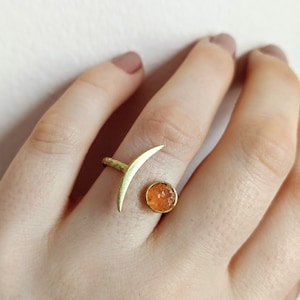 Sunstone Sun and Moon Ring / Celestial jewelry / Brass Adjustable Ring / Moon ring / moon jewelry / Sun ring / Sunstone Ring / raw gemstone