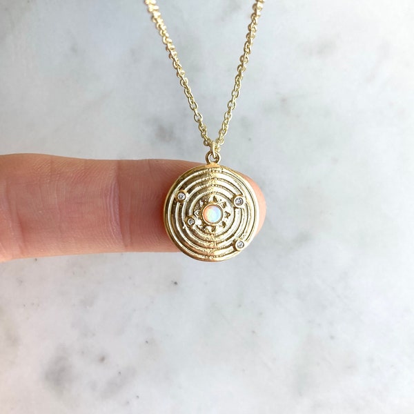 Gold Universe Necklace with Opal Sun / Solar System Necklace / Galaxy Jewelry / Sun Necklace / Planets / Planet Jewelry / Gold Necklace