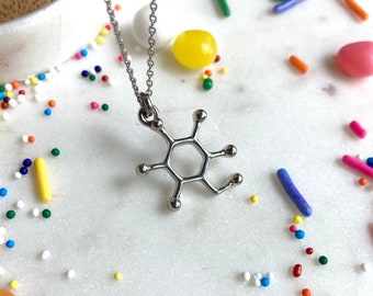 Silver Glucose Molecule Necklace / Sugar Molecule / Molecular Biology / Sugar Addict Gift / Sugar Lover