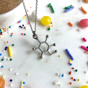 Silver Glucose Molecule Necklace / Sugar Molecule / Molecular Biology / Sugar Addict Gift / Sugar Lover