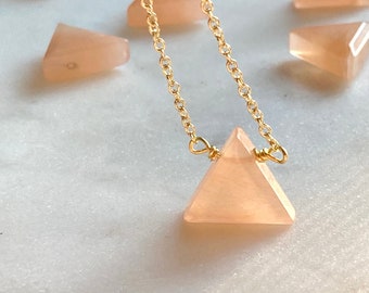 Peach Aventurine Stone Triangle Necklace / Orange Gemstone / Triangle Jewelry / Layering Gemstone Necklace / Gold Triangle / Geometrical