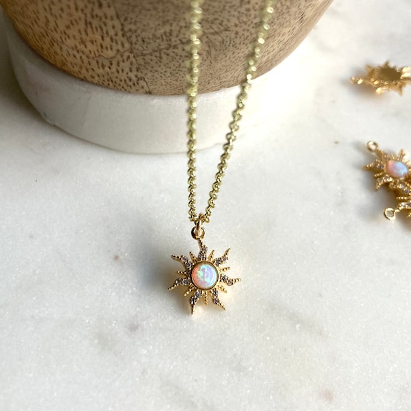 Opal Sun Necklace / Opal jewelry / Sun Jewelry / Gold Sun / Eclectic / Summer Necklace / Delicate Gold Necklace