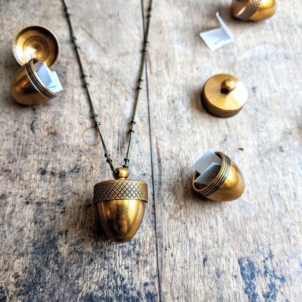 Acorn Locket Necklace / Acorn Jewelry / Keepsake Necklace / Urn / Acorn Lover / Amulet / Note Necklace
