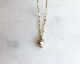 Wild Strawberry Necklace / Gold Strawberry Fruit Necklace/ Fruit Jewelry / Vegan Necklace