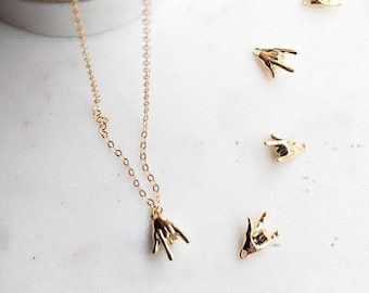I Love You Sign Language Necklace / ASL I Love You / I Love You In Sign Language / Rock On
