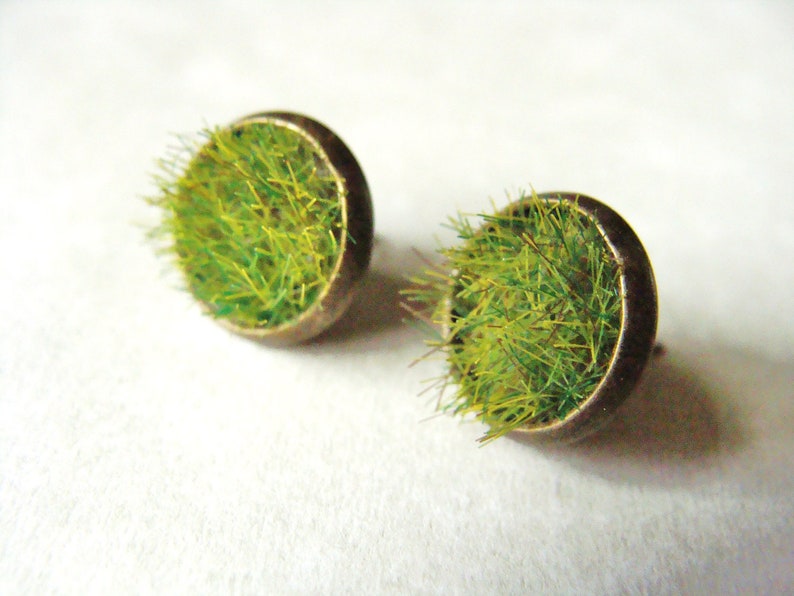 Green Grass Earrings, Green Plant Jewelry, Nature Lover, Moss Earrings, Real Moss Earrings, Studs, Stud Earrings, Unique Gift Christmas Gift image 5