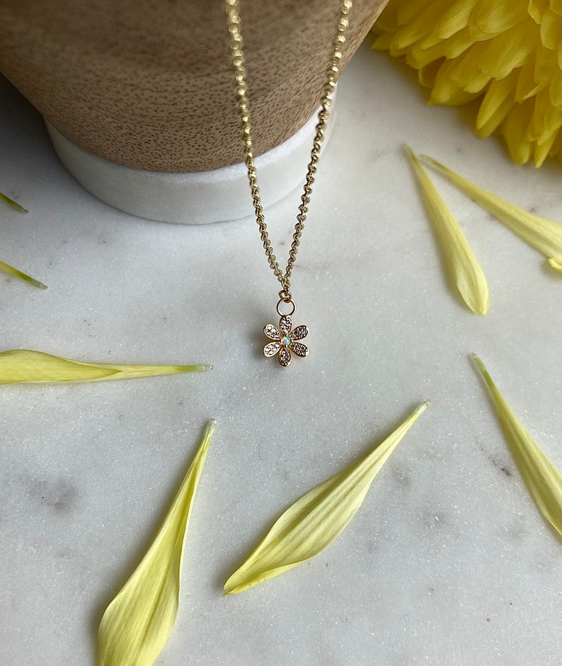 Botanical Opal Flower Necklace / Flower Jewelry / Forget Me Not / Dainty Flower / Delicate Gold Necklace image 5