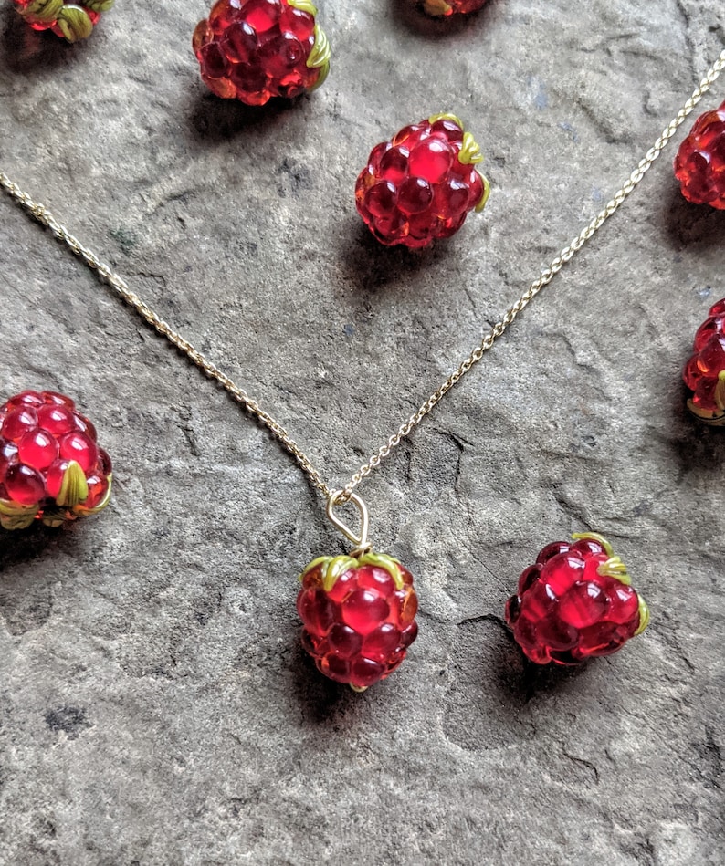 Raspberry Fruit Necklace / Fruit Jewelry / Vegan Necklace / Etsy