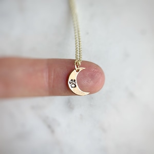 Moon Paw Print Necklace / Lunar Dog / Gold Crescent Moon Necklace / Dog Gift / Pet Jewelry / Dainty Gold Necklace / Celestial Crescent Moon