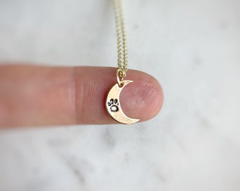Moon Paw Print Necklace / Lunar Dog / Gold Crescent Moon Necklace / Dog Gift / Pet Jewelry / Dainty Gold Necklace / Celestial Crescent Moon