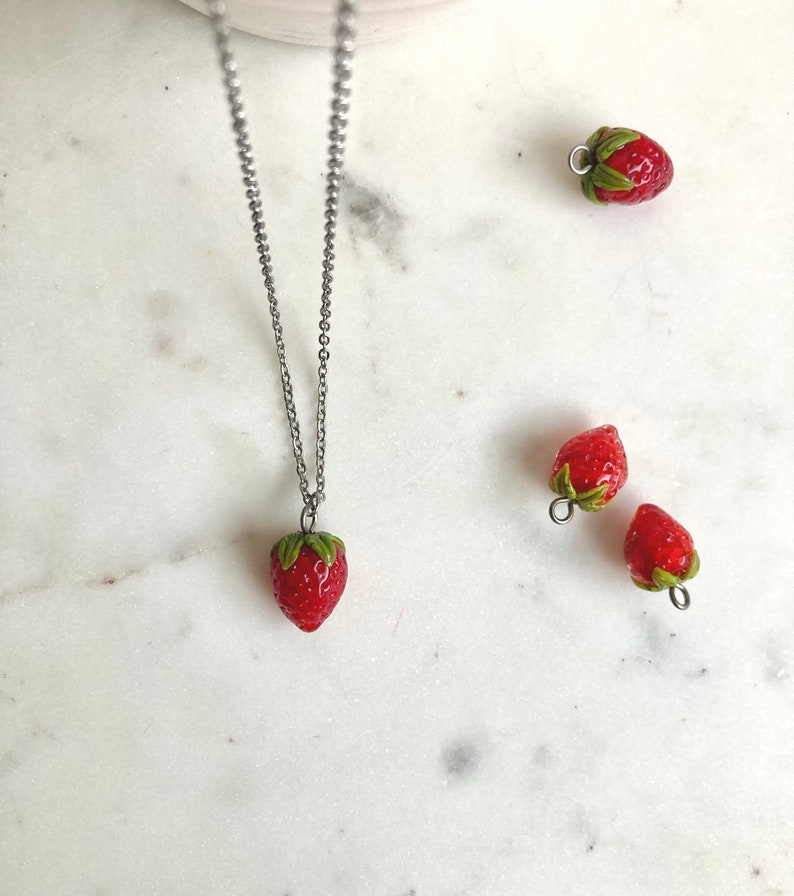 Glass Strawberry Necklace / Handblown Glass / Strawberry Fruit Etsy