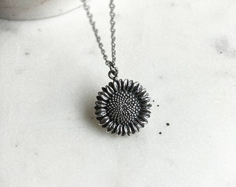 Sterling Silver Sunflower Necklace / Flower Jewelry / Sunflower Lover / Silver Sunflower / Sun Flower Gift / August Birth Flower