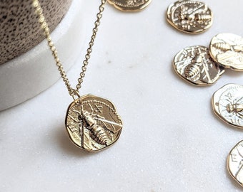 Bee Medallion Necklace / Ancient Coin Necklace / Honeybee / Bumblebee / Bee Jewelry  / Layering Coin Necklace