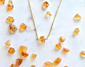 Raw Citrine Necklace November Birthstone on Gold or Silver Chain / Dainty Gold Jewelry  / Raw Gemstone / Citrine Crystal