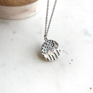 Pine Trees Moon Necklace / Sterling Silver Jewelry / Forest Landscape / Nature Jewelry / Camping / Mountain Necklace