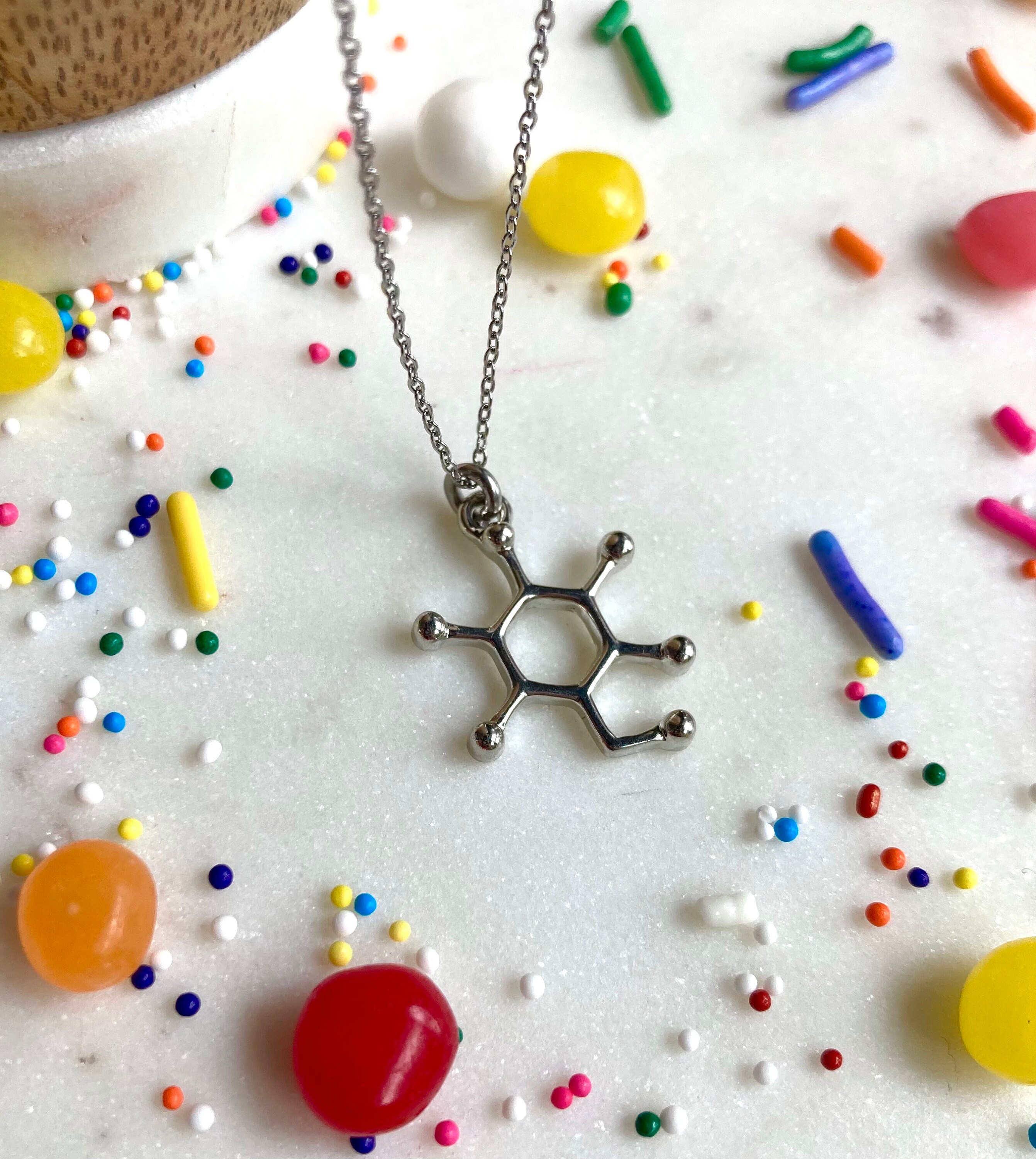 Silver Glucose Molecule Necklace / Sugar Molecule / Molecular Etsy