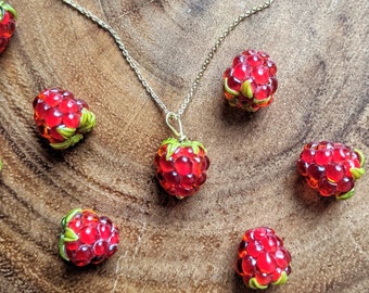 Raspberry Fruit Necklace / Fruit Jewelry / Vegan Necklace / Raspberry Pendant/ Red Berry