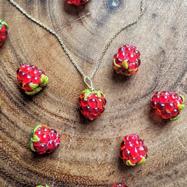 Raspberry Fruit Necklace / Fruit Jewelry / Vegan Necklace / Raspberry Pendant/ Red Berry