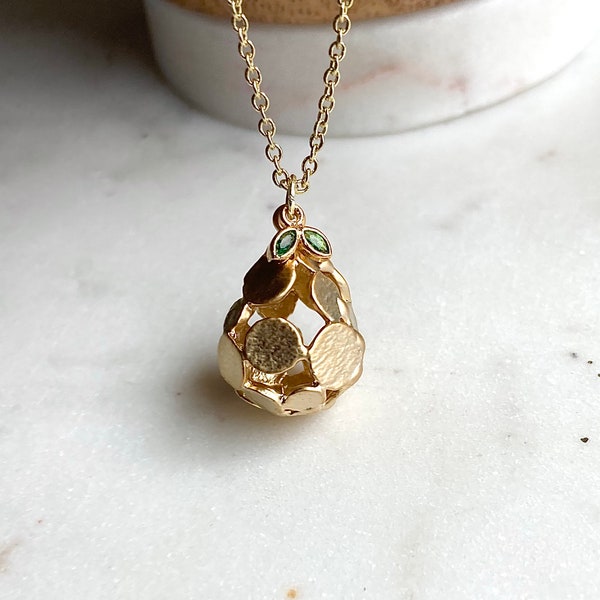 Gold Pear Necklace/ Poire / Bartlett Pear / Pear Jewelry / Green Pear / Fruit Necklace / Vegan / Fruit Gift