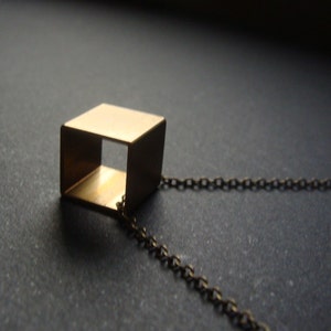 Brass Cube Necklace / Geometric Necklace / Minimalist Necklace / Sacred Geometry