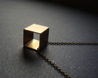 Brass Cube Necklace / Geometric Necklace / Minimalist Necklace / Sacred Geometry