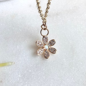 Botanical Opal Flower Necklace / Flower Jewelry / Forget Me Not / Dainty Flower / Delicate Gold Necklace image 1