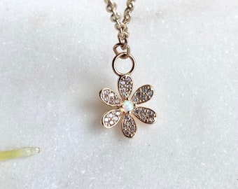 Botanical Opal Flower Necklace / Flower Jewelry / Forget Me Not / Dainty Flower / Delicate Gold Necklace