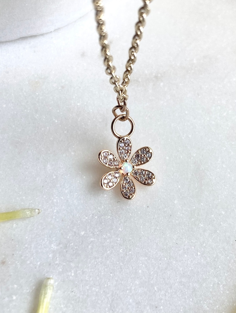 Botanical Opal Flower Necklace / Flower Jewelry / Forget Me Not / Dainty Flower / Delicate Gold Necklace image 1