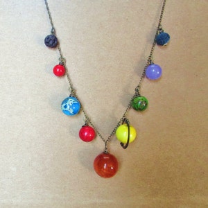 Planets Necklace Solar System the Nine Planets on Antique Brass Chain image 5