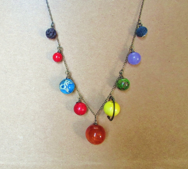 Planets Necklace Solar System the Nine Planets on Antique Brass Chain image 5