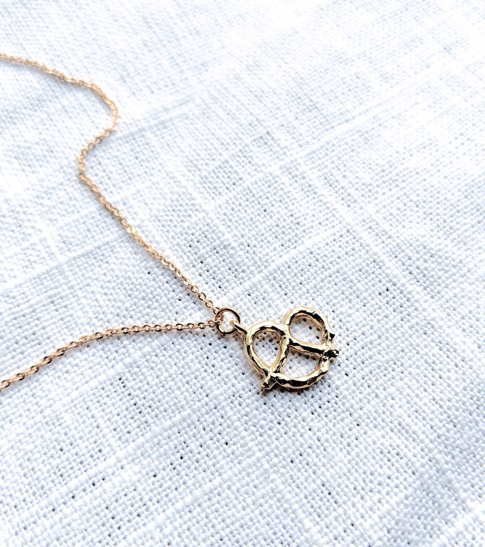 Pretzel Necklace / Gold Necklace / Soft Pretzel / Pretzel Day Etsy