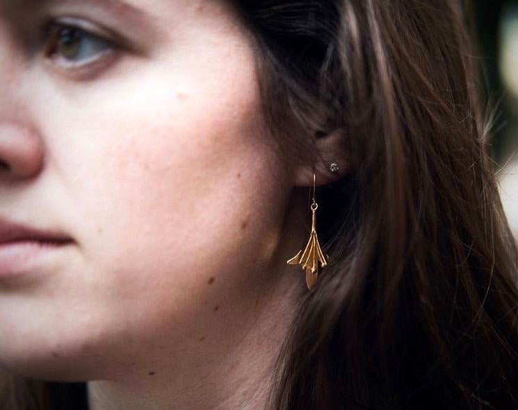 Tiger Lily Earrings / Gold Flower Earrings / Orange Tiger