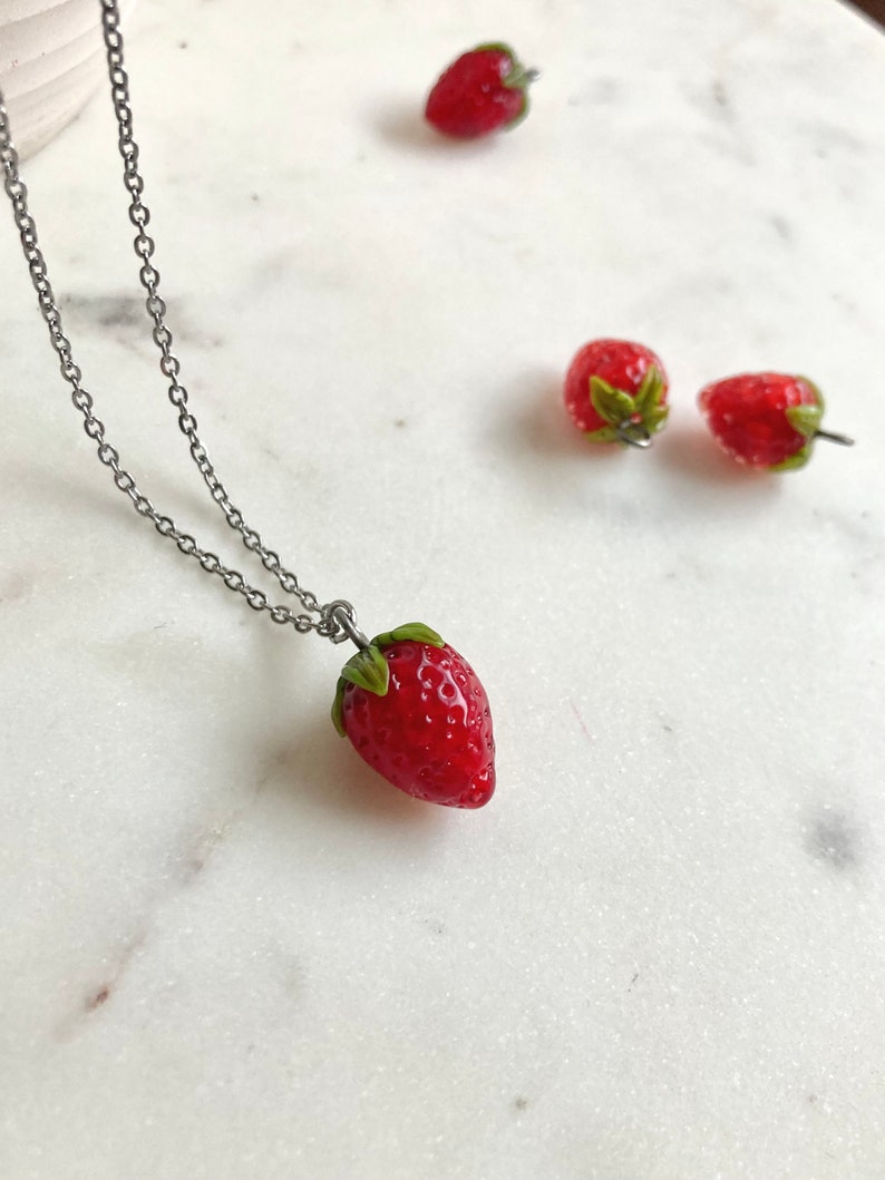 Glass Strawberry Necklace / Handblown Glass / Strawberry Fruit Etsy