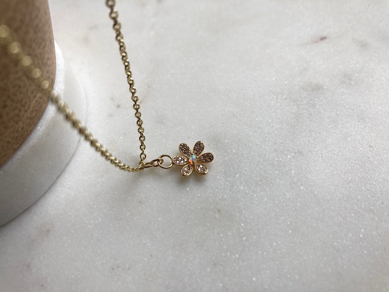 Botanical Opal Flower Necklace / Flower Jewelry / Forget Me Not / Dainty Flower / Delicate Gold Necklace image 6