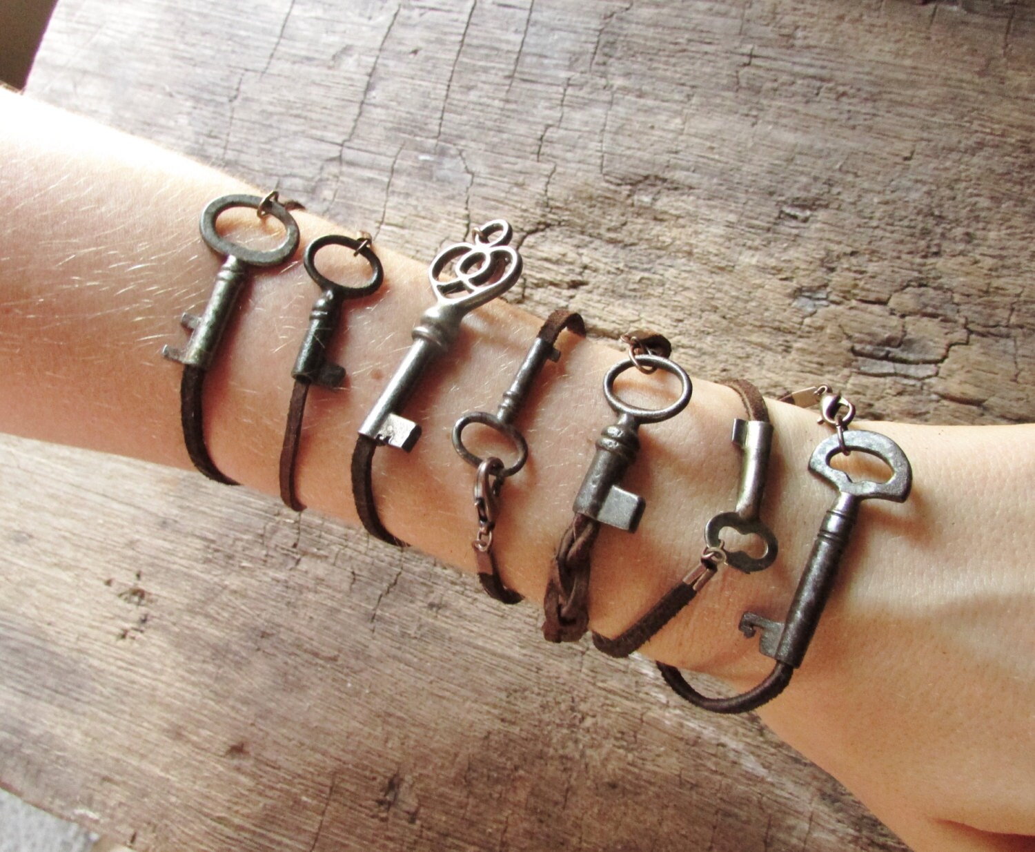 Skeleton Key Bracelet on Rustic Leather Cord Etsy