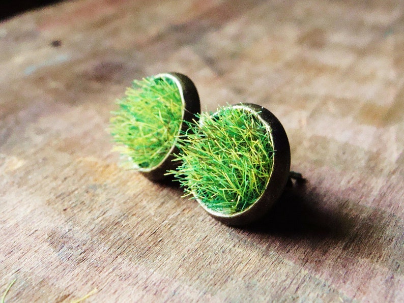 Green Grass Earrings, Green Plant Jewelry, Nature Lover, Moss Earrings, Real Moss Earrings, Studs, Stud Earrings, Unique Gift Christmas Gift image 3