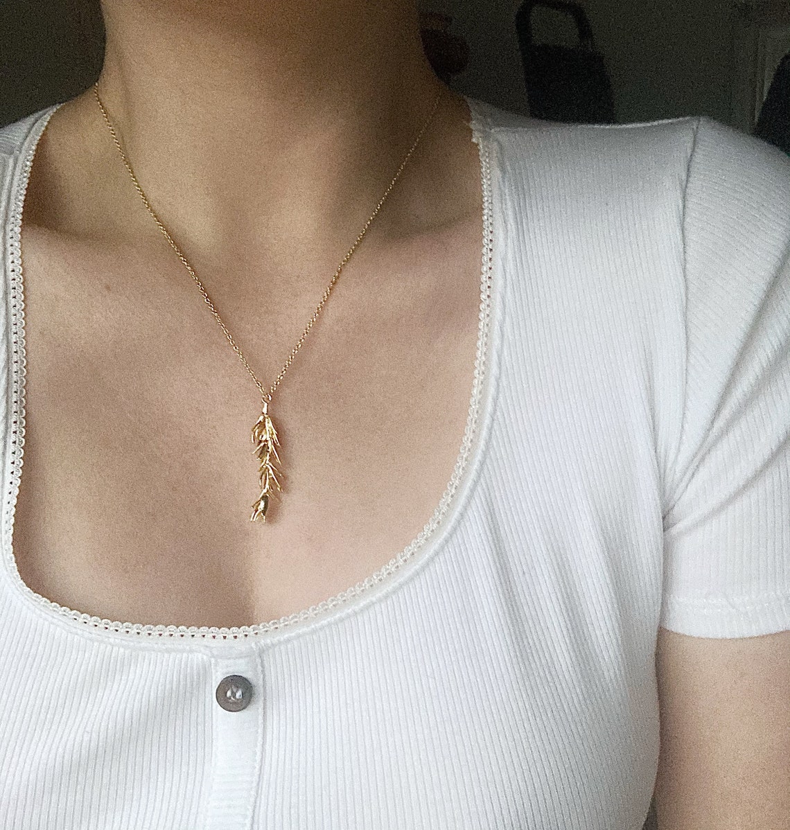 Gold Rosemary Necklace / Herb Necklace / Rosemary Herb / Gold Etsy