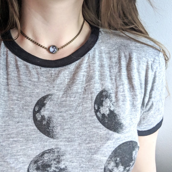 Full Moon Choker Necklace on Brass Chain Etsy
