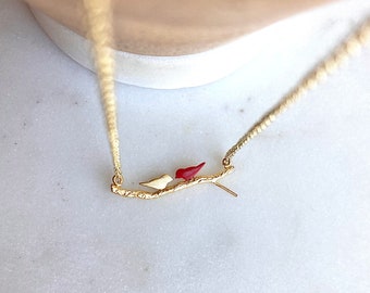 Delicate Cardinal Bird Necklace / Gold Bird Necklace / Red Cardinal Jewelry / Delicate Gold Necklace / Small Bird Jewelry