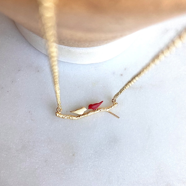 Delicate Cardinal Bird Necklace / Gold Bird Necklace / Red Cardinal Jewelry / Delicate Gold Necklace / Small Bird Jewelry