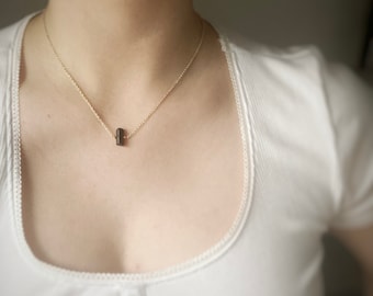 Raw Black Tourmaline Necklace on Gold or Silver Chain / Dainty Gold Jewelry / Black Gemstone / Rough Cut Tourmaline