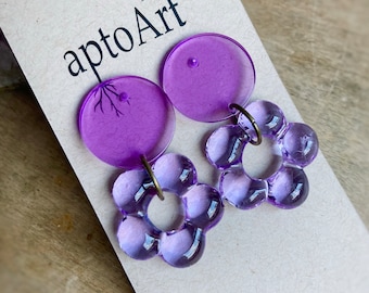 Lavender Flower Power Earrings / Purple Floral Earrings / Flower Child / Flower Power / Statement Earrings / Glass Flowers