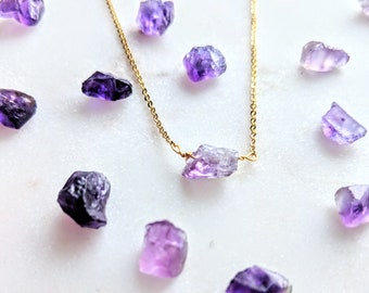 Raw Amethyst Necklace February Birthstone / Gold and Silver Amethyst Jewelry  / Raw Amethyst Gemstone Crystal