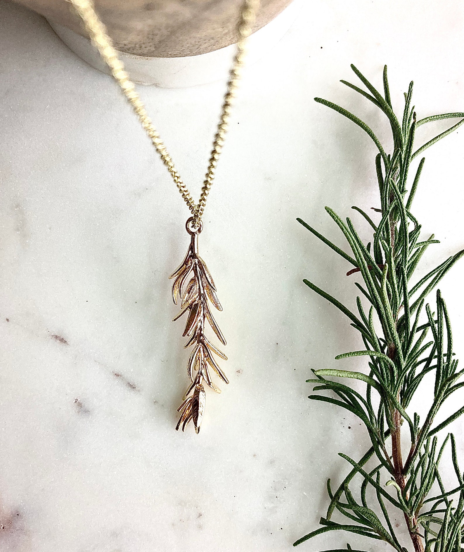 Gold Rosemary Necklace / Herb Necklace / Rosemary Herb / Gold Etsy