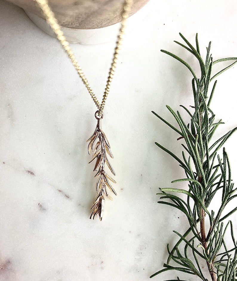 Gold Rosemary Necklace / Herb Necklace / Rosemary Herb / Gold Etsy