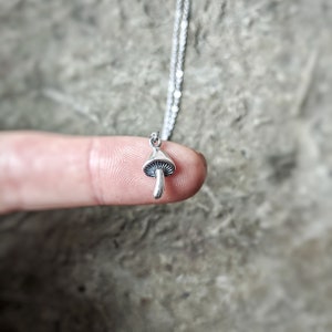 Sterling Silver Mushroom Necklace / Tiny Mushroom Necklace / Miniature Mushroom / Mushroom Lover / Waterproof Stainless Steel Chain